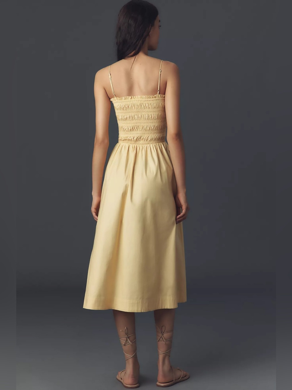 Reformation Kerrie Smocked Midi Dress Butter Yellow organic cotton Size 2 View 2